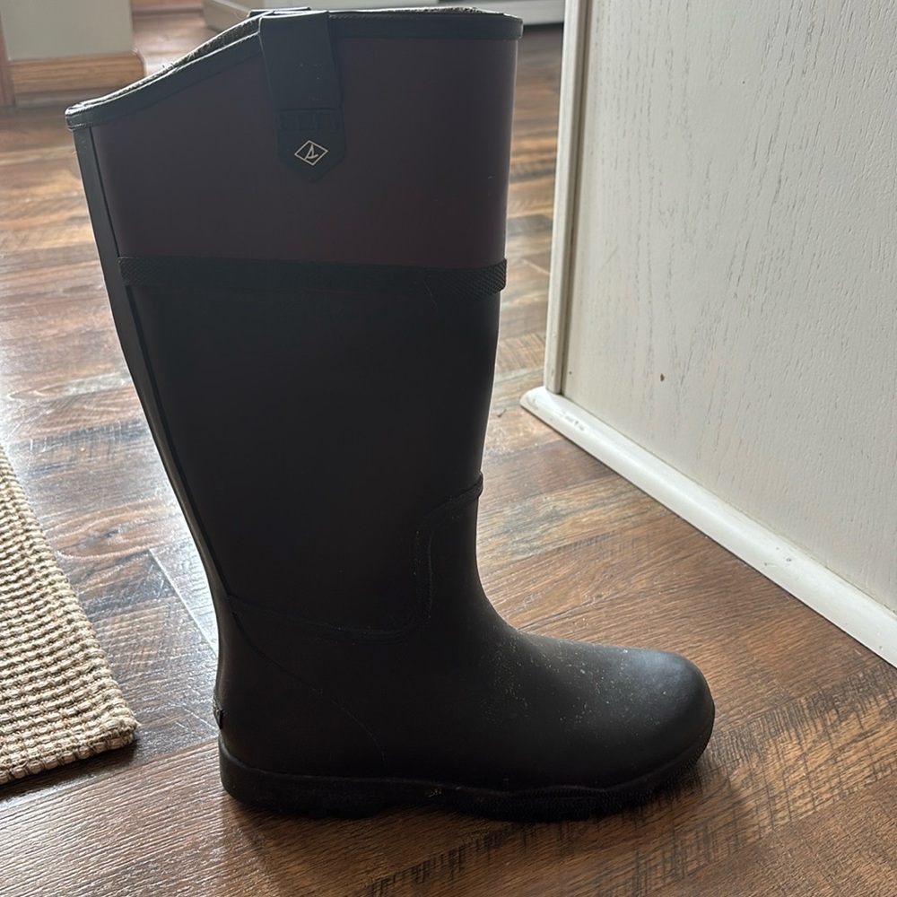 Sperry Black and Purple Winter Rain Boots